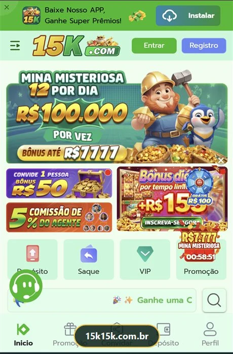 App 15K em funcionamento — tela inicial com a Mina Misteriosa